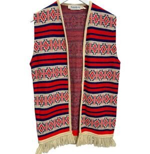 Vintage Custom Quality Woven Tapestry Vest Southwest Aztec Unisex Size M Red